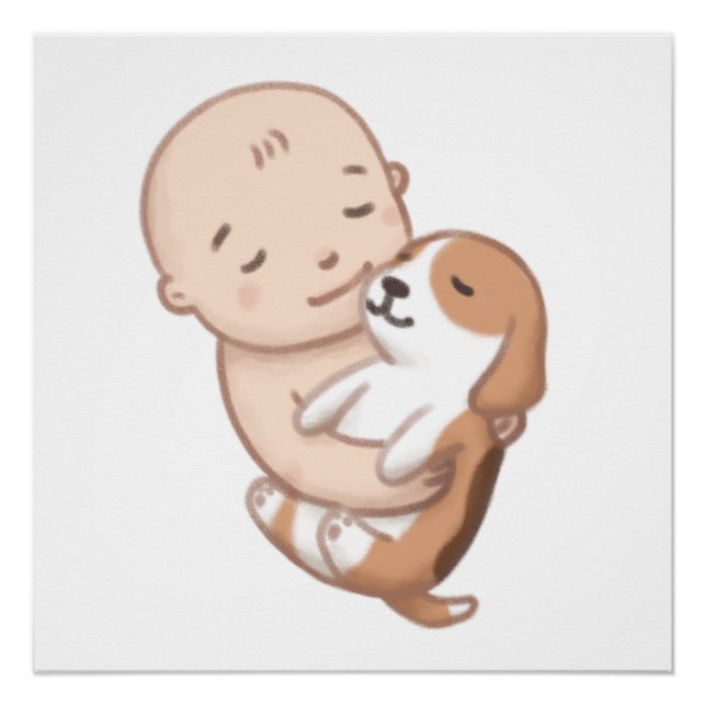 Cute Dog & Baby Illustration Poster (Front)