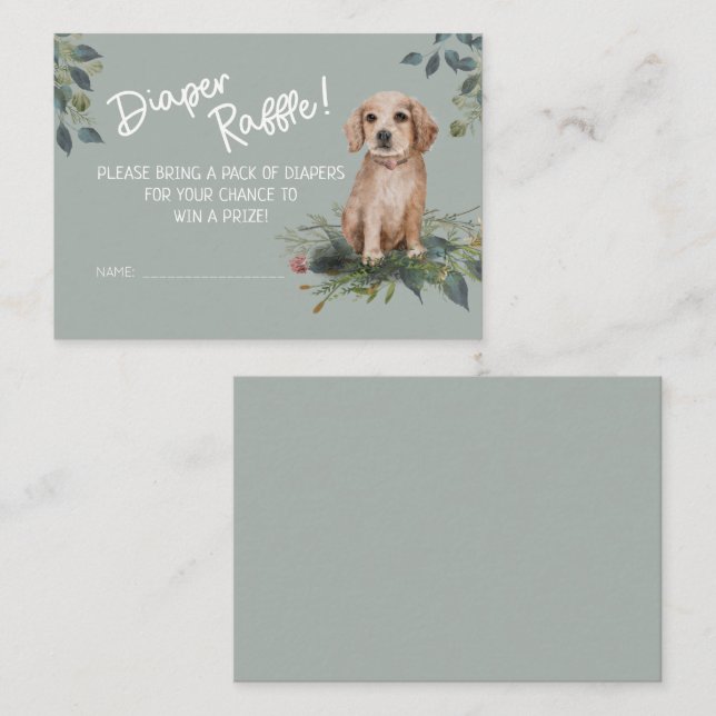 Cute Dog Baby Shower Diaper Raffle Enclosure Card (Front/Back)