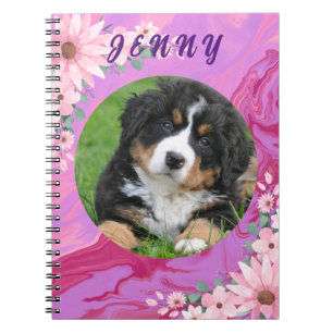 Cute Dog Back To School Pink Floral Watercolor  Notebook