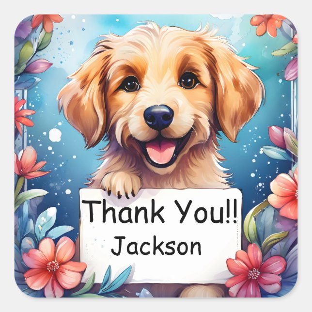 Cute dog background with Thank You Square Sticker (Front)