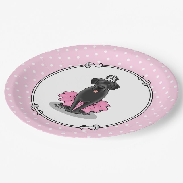 Cute Dog Ballet Princess Black Labrador Retriever  Paper Plate (Angled)