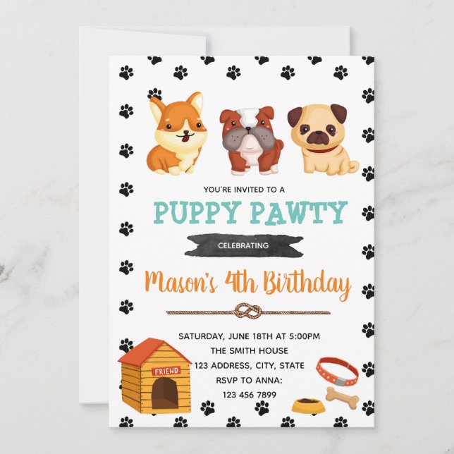 Cute dog birthday theme invitation (Front)