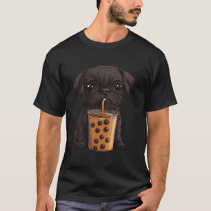 Cute Dog Black Pug Bubble Boba Tea T-Shirt