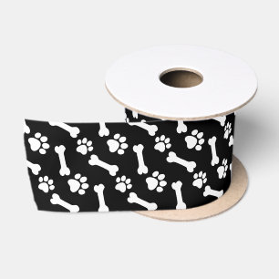 Cute Dog Bones and Paw Prints for Dog Lovers V03 Satin Ribbon