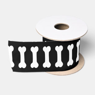 Cute Dog Bones for Dog Lovers BLACK V07 Satin Ribbon