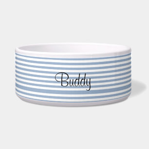 Cute Dog Bowl Blue & White Stripe