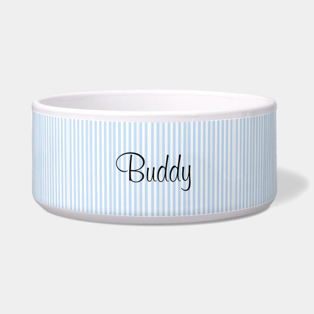 Cute Dog Bowl Blue & White Stripe (Front)