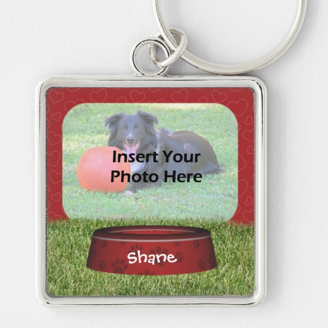 Cute Dog Bowl Design Pet Photo Key Ring (Front)