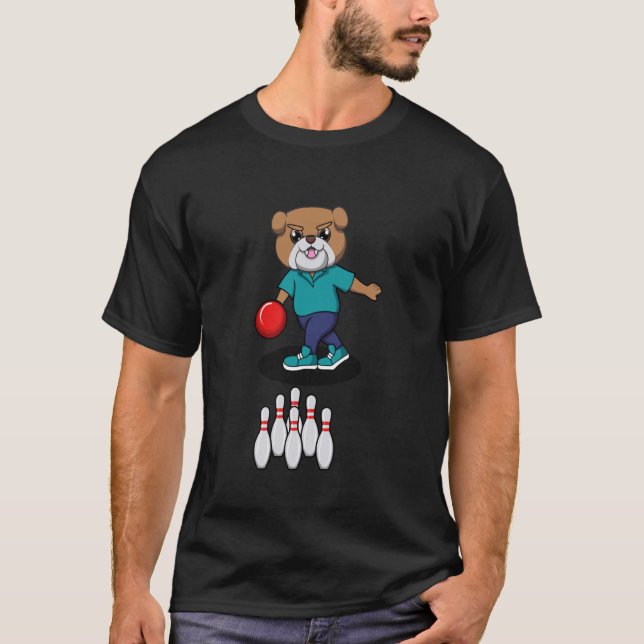 Cute Dog Bowling Ironic Pet Hobby Sports T-Shirt (Front)