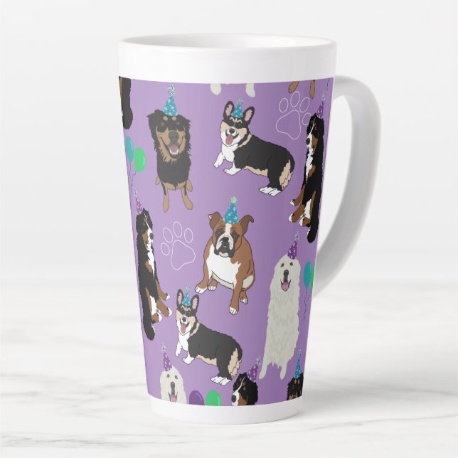 Cute Dog Breeds Birthday Latte Mug (Right Angle)