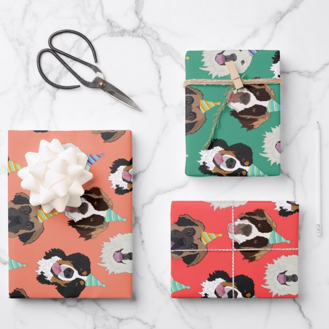 Cute Dog Breeds Birthday  Wrapping Paper Sheet (Front)