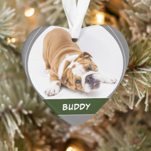 Cute Dog Bulldog Puppy Modern Christmas Photo Ornament
