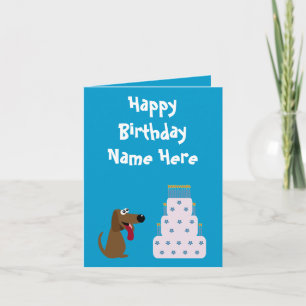Cute Dog & Cake Birthday Animal Charity Blue Card