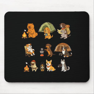 Cute dog camping adventure outdoor cartoon design mouse mat