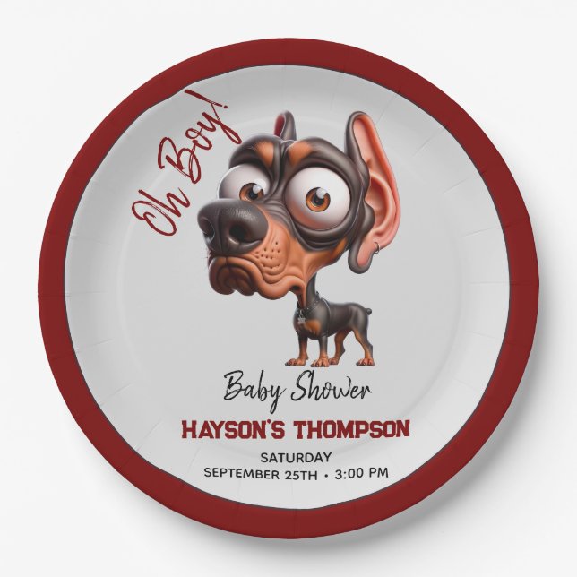 Cute Dog Caricatures Baby Shower for Boy Paper Plate (Front)