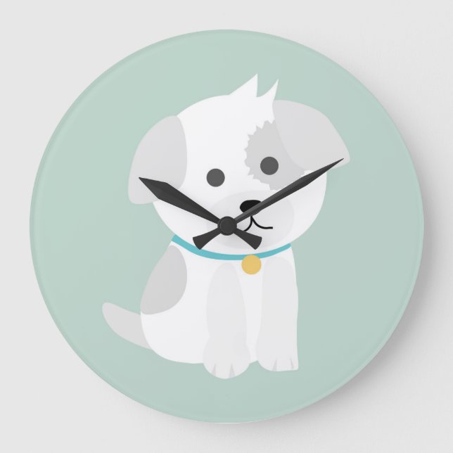 Cute Dog Cartoon Drawing Large Clock (Front)