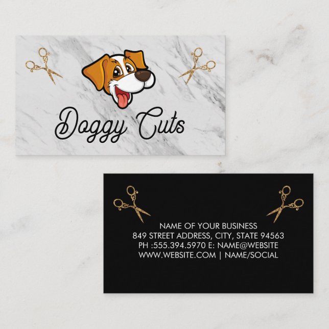 Cute Dog Cartoon | Groomer Scissors Business Card (Front/Back)