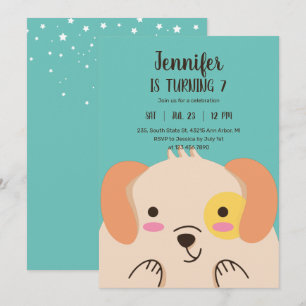 Cute Dog Cartoon Puppy Kids Birthday Invitation