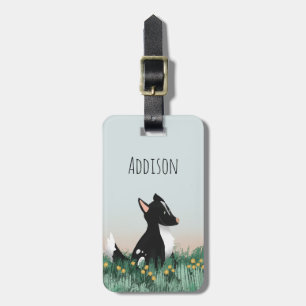 Cute Dog Cartoon with Flowers Kids Luggage Tag