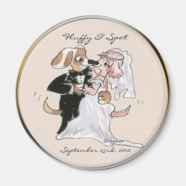 Cute Dog Cartoons Wedding Save the Date Magnets (Front)