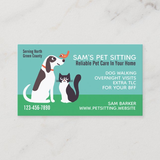 Cute Dog Cat and Bird | Animal Lover's Pet Sitting Business Card (Front)