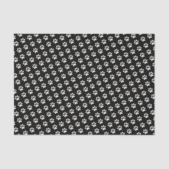 Cute Dog Cat Animal Black Pet Paw Print Pattern Tissue Paper (Front)