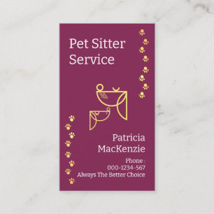 Cute Dog Cat Gold Paws Pet Sitter Business Card