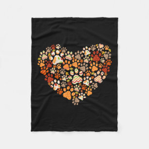 Cute Dog Cat Paw Print Pumpkin Autumn Leaf Fall Th Fleece Blanket