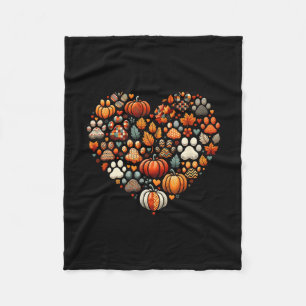 Cute Dog Cat Paw Print Pumpkin Autumn Leaf Fall Th Fleece Blanket