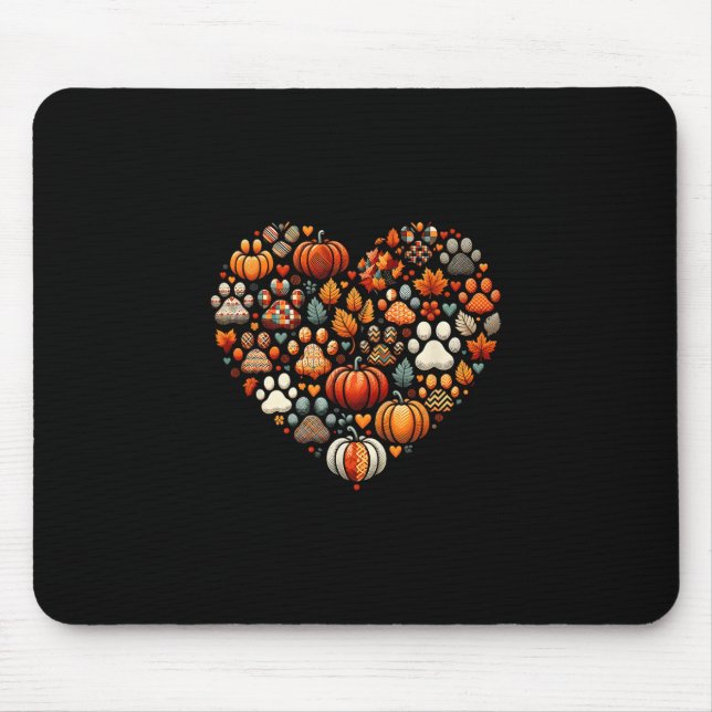 Cute Dog Cat Paw Print Pumpkin Autumn Leaf Fall Th Mouse Mat (Front)
