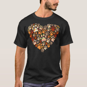 Cute Dog Cat Paw Print Pumpkin Autumn Leaf Fall Th T-Shirt
