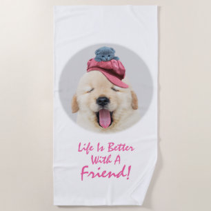 Cute Dog & Cat Personalise Beach Towel