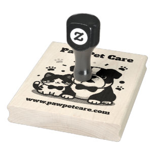 Cute  Dog Cat Pet Business Name Logo Website Rubber Stamp