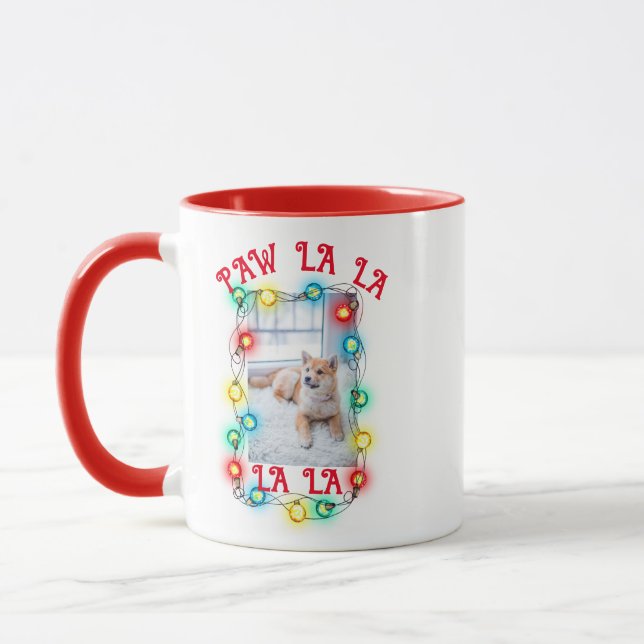 Cute Dog, Cat Pet Photo Christmas Lights Paw La La Mug (Left)
