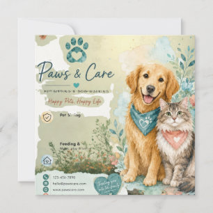 Cute Dog & Cat Pet Sitter Dog Walker Flat Card