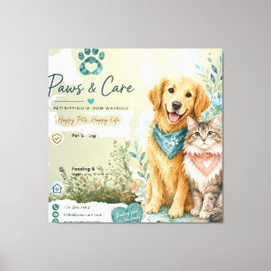 Cute Dog & Cat Pet Sitter Dog Walker Stretched Canvas Print