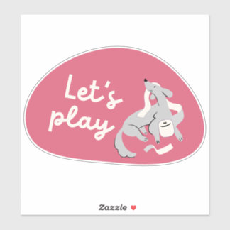 Cute dog, cherry pink, "let's play!" sticker
