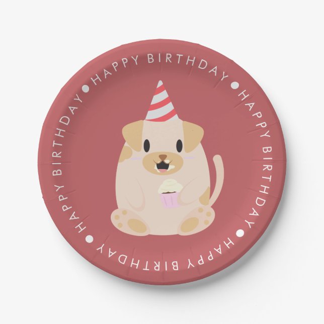 Cute Dog Children's Birthday Party Paper Plate (Front)