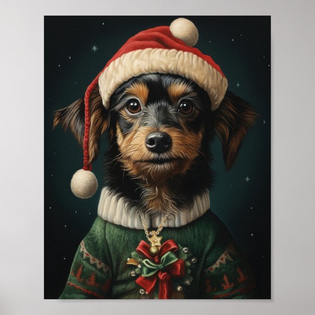 Cute Dog Christmas Art: Adorable Holiday Pup Poster (Front)