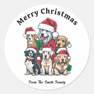 Cute Dog Christmas Drawing Classic Round Sticker