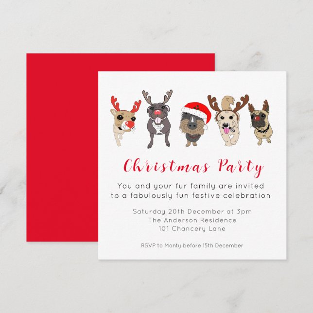 Cute dog Christmas invitation card (Front/Back)