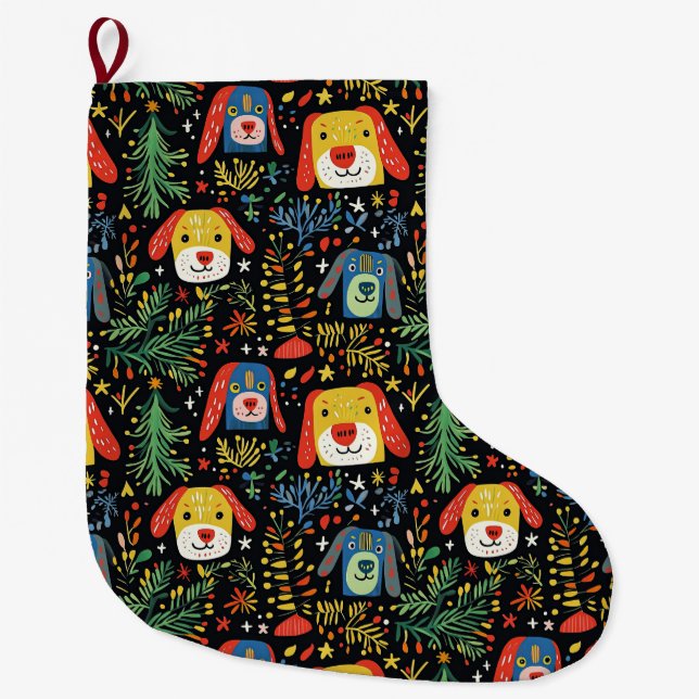 Cute Dog Christmas  Large Christmas Stocking (Front)