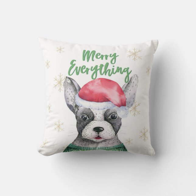 Cute Dog Christmas Merry Everything Pillow (Front)
