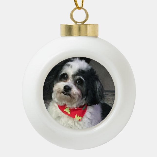Cute Dog Christmas Ornament, K-Cee Christmas Scarf Ceramic Ball Christmas Ornament (Front)