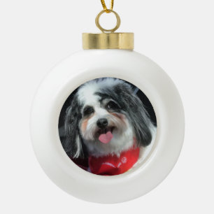 Cute Dog Christmas Ornament, K-Cee Scarf Ceramic Ball Christmas Ornament