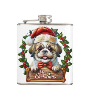 Cute Dog Christmas Ornament - Merry Christmas" Hip Flask