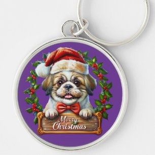 Cute Dog Christmas Ornament - Merry Christmas Key Ring