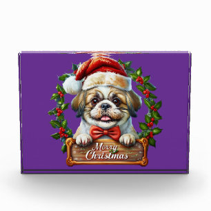 Cute Dog Christmas Ornament - Merry Christmas Photo Block