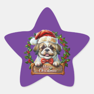 Cute Dog Christmas Ornament - Merry Christmas Star Sticker