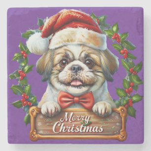Cute Dog Christmas Ornament - Merry Christmas Stone Coaster
